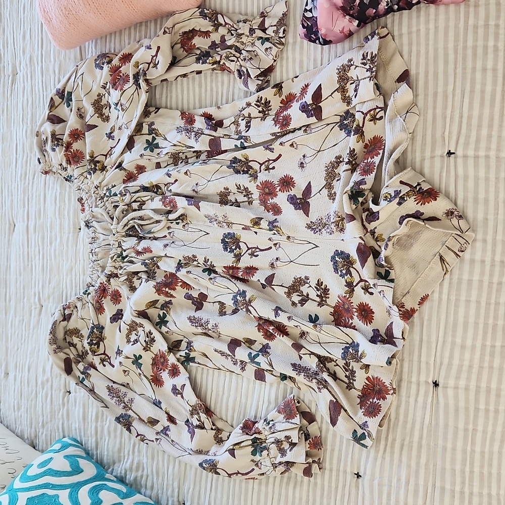 Anthropologie Floral Print Pajama one piece jumper - Cream and Purple